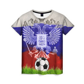 Женская футболка 3D с принтом Сборная России в Екатеринбурге, 100% полиэфир ( синтетическое хлопкоподобное полотно) | прямой крой, круглый вырез горловины, длина до линии бедер | football | sport | россия | сборная | триколор | флаг россии | футбол | футбольный мяч