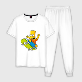 Мужская пижама хлопок с принтом Bart Simpson в Екатеринбурге, 100% хлопок | брюки и футболка прямого кроя, без карманов, на брюках мягкая резинка на поясе и по низу штанин
 | bart | family | homer | lisa | school | simpsons | springfield | анимация | барт | гомер | желтый | комедия | лентяй | лиза | мардж | мульт | мультфильм | мэгги | отец | пончик | ребенок | родители | семья | сериал | симпсоны | смех