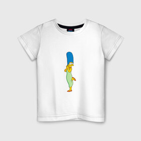 Детская футболка хлопок с принтом Мардж Симпсон в Екатеринбурге, 100% хлопок | круглый вырез горловины, полуприлегающий силуэт, длина до линии бедер | bart | family | homer | lisa | school | simpsons | springfield | анимация | барт | гомер | желтый | комедия | лентяй | лиза | мардж | мульт | мультфильм | мэгги | отец | пончик | ребенок | родители | семья | сериал | симпсоны | смех