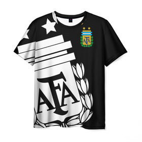 Мужская футболка 3D с принтом Argentina Exclusive в Екатеринбурге, 100% полиэфир | прямой крой, круглый вырез горловины, длина до линии бедер | Тематика изображения на принте: аргентина | аргентины | месси | мира | сборная | форма | чемпионат