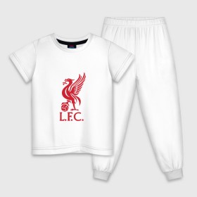 Детская пижама хлопок с принтом FC Liverpool в Екатеринбурге, 100% хлопок |  брюки и футболка прямого кроя, без карманов, на брюках мягкая резинка на поясе и по низу штанин
 | Тематика изображения на принте: liverpool | англия | ливерпуль | лига чемпионов | чемпионат