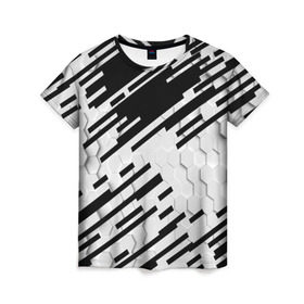 Женская футболка 3D с принтом HEXAGON - Black and White в Екатеринбурге, 100% полиэфир ( синтетическое хлопкоподобное полотно) | прямой крой, круглый вырез горловины, длина до линии бедер | 