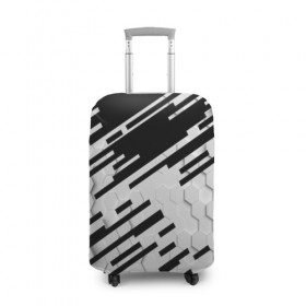 Чехол для чемодана 3D с принтом HEXAGON - Black and White в Екатеринбурге, 86% полиэфир, 14% спандекс | двустороннее нанесение принта, прорези для ручек и колес | 