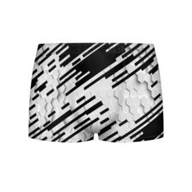 Мужские трусы 3D с принтом HEXAGON - Black and White в Екатеринбурге, 50% хлопок, 50% полиэстер | классическая посадка, на поясе мягкая тканевая резинка | 