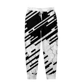 Мужские брюки 3D с принтом HEXAGON - Black and White в Екатеринбурге, 100% полиэстер | манжеты по низу, эластичный пояс регулируется шнурком, по бокам два кармана без застежек, внутренняя часть кармана из мелкой сетки | 