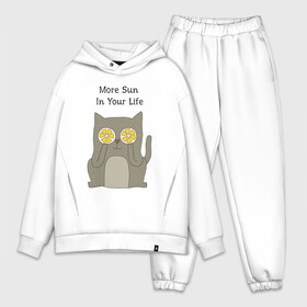 Мужской костюм хлопок OVERSIZE с принтом More Sun In Your Life в Екатеринбурге,  |  | cat | lemon | summer | кот | котэ | кошка | лето | лимон | солнце | сочный