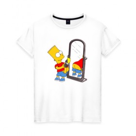 Женская футболка хлопок с принтом Bart Simpson в Екатеринбурге, 100% хлопок | прямой крой, круглый вырез горловины, длина до линии бедер, слегка спущенное плечо | bart simpson | арт | барт симпсон | зеркало | мультсериал | симпсоны | фотоаппарат
