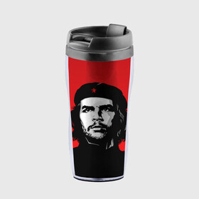 Термокружка-непроливайка с принтом Che Guevara в Екатеринбурге, внутренняя часть — пищевой пластик, наружная часть — прозрачный пластик, между ними — полиграфическая вставка с рисунком | объем — 350 мл, герметичная крышка | 