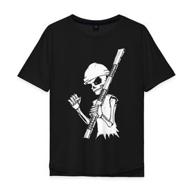Мужская футболка хлопок Oversize с принтом Скелетон геодезист 2 (бел.) в Екатеринбурге, 100% хлопок | свободный крой, круглый ворот, “спинка” длиннее передней части | 