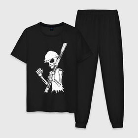 Мужская пижама хлопок с принтом Скелетон геодезист 2 (бел.) в Екатеринбурге, 100% хлопок | брюки и футболка прямого кроя, без карманов, на брюках мягкая резинка на поясе и по низу штанин
 | 