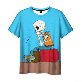 Мужская футболка 3D с принтом Скелетон геодезист 3D в Екатеринбурге, 100% полиэфир | прямой крой, круглый вырез горловины, длина до линии бедер | surveyor | геодезист | геодезия | скелет | скелетон
