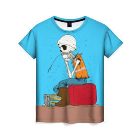 Женская футболка 3D с принтом Скелетон геодезист 3D в Екатеринбурге, 100% полиэфир ( синтетическое хлопкоподобное полотно) | прямой крой, круглый вырез горловины, длина до линии бедер | surveyor | геодезист | геодезия | скелет | скелетон