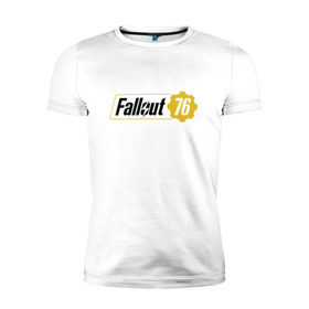 Мужская футболка премиум с принтом Fallout76 в Екатеринбурге, 92% хлопок, 8% лайкра | приталенный силуэт, круглый вырез ворота, длина до линии бедра, короткий рукав | 76 | bethesda | fallout76 | vault | фалаут | фолаут | фоллаут