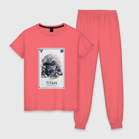Женская пижама хлопок с принтом DESTINY-TITAN в Екатеринбурге, 100% хлопок | брюки и футболка прямого кроя, без карманов, на брюках мягкая резинка на поясе и по низу штанин | 