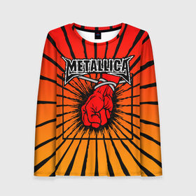 Женский лонгслив 3D с принтом Metallica в Екатеринбурге, 100% полиэстер | длинные рукава, круглый вырез горловины, полуприлегающий силуэт | anger | fans | metall | metallica | st | альбом | альбома | группа | логотип | металл | металлика | обложка | фанат