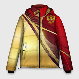 Мужская зимняя куртка 3D с принтом RUSSIA SPORT Red and Gold в Екатеринбурге, верх — 100% полиэстер; подкладка — 100% полиэстер; утеплитель — 100% полиэстер | длина ниже бедра, свободный силуэт Оверсайз. Есть воротник-стойка, отстегивающийся капюшон и ветрозащитная планка. 

Боковые карманы с листочкой на кнопках и внутренний карман на молнии. | abstract | design | geometry | hexagon | red and black | russia | sport | texture | абстракция | геометрия | герб | дизайн | патриот | патриотизм | россия | русский | соты | спорт | текстура | шестиугольники