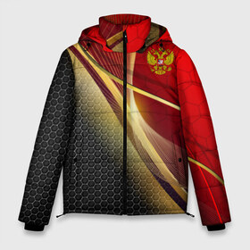 Мужская зимняя куртка 3D с принтом RUSSIA SPORT Red and Black в Екатеринбурге, верх — 100% полиэстер; подкладка — 100% полиэстер; утеплитель — 100% полиэстер | длина ниже бедра, свободный силуэт Оверсайз. Есть воротник-стойка, отстегивающийся капюшон и ветрозащитная планка. 

Боковые карманы с листочкой на кнопках и внутренний карман на молнии. | abstract | design | geometry | hexagon | red and black | russia | sport | texture | абстракция | геометрия | герб | дизайн | патриот | патриотизм | россия | русский | соты | спорт | текстура | шестиугольники