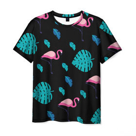 Мужская футболка 3D с принтом Узор из фламинго в Екатеринбурге, 100% полиэфир | прямой крой, круглый вырез горловины, длина до линии бедер | Тематика изображения на принте: африка | крылья | мода | прикольные | природа | птица | розовый | фламинго | цвет | яркие