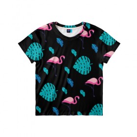 Детская футболка 3D с принтом Узор из фламинго в Екатеринбурге, 100% гипоаллергенный полиэфир | прямой крой, круглый вырез горловины, длина до линии бедер, чуть спущенное плечо, ткань немного тянется | африка | крылья | мода | прикольные | природа | птица | розовый | фламинго | цвет | яркие