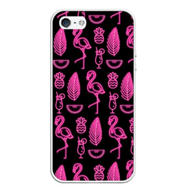 Чехол для iPhone 5/5S матовый с принтом Светящийся фламинго в Екатеринбурге, Силикон | Область печати: задняя сторона чехла, без боковых панелей | Тематика изображения на принте: африка | крылья | мода | прикольные | природа | птица | розовый | фламинго | цвет | яркие