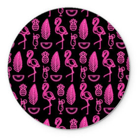 Коврик для мышки круглый с принтом Светящийся фламинго в Екатеринбурге, резина и полиэстер | круглая форма, изображение наносится на всю лицевую часть | Тематика изображения на принте: африка | крылья | мода | прикольные | природа | птица | розовый | фламинго | цвет | яркие