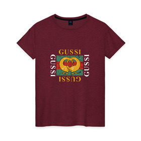 Женская футболка хлопок с принтом GUSSI в Екатеринбурге, 100% хлопок | прямой крой, круглый вырез горловины, длина до линии бедер, слегка спущенное плечо | 