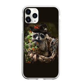 Чехол для iPhone 11 Pro Max матовый с принтом Енот и сова в Екатеринбурге, Силикон |  | дерево | енот | животные | лес | птицы | сова | шляпа