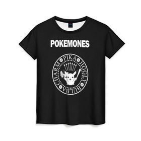 Женская футболка 3D с принтом Pokemones в Екатеринбурге, 100% полиэфир ( синтетическое хлопкоподобное полотно) | прямой крой, круглый вырез горловины, длина до линии бедер | группа | панк | пикачу | покемоны | рамон | рамонес | рамоунз | рамоунс | рок | хард