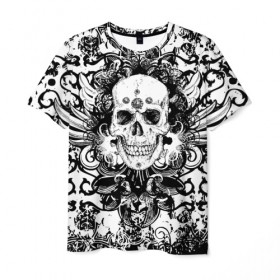 Мужская футболка 3D с принтом Grunge Skull в Екатеринбурге, 100% полиэфир | прямой крой, круглый вырез горловины, длина до линии бедер | abstract | skull | абстракция | рисунок | узор | череп