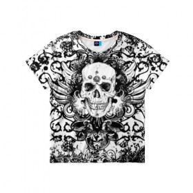 Детская футболка 3D с принтом Grunge Skull в Екатеринбурге, 100% гипоаллергенный полиэфир | прямой крой, круглый вырез горловины, длина до линии бедер, чуть спущенное плечо, ткань немного тянется | Тематика изображения на принте: abstract | skull | абстракция | рисунок | узор | череп