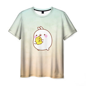 Мужская футболка 3D с принтом Molang Друзья в Екатеринбурге, 100% полиэфир | прямой крой, круглый вырез горловины, длина до линии бедер | kawaii | аниме | зайчик | зая | заяц | каваи | мимими | моланг | птенчик