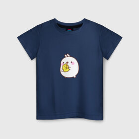 Детская футболка хлопок с принтом Molang Друзья в Екатеринбурге, 100% хлопок | круглый вырез горловины, полуприлегающий силуэт, длина до линии бедер | Тематика изображения на принте: kawaii | аниме | зайчик | зая | заяц | каваи | мимими | моланг | птенчик