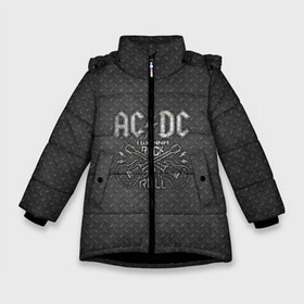 Зимняя куртка для девочек 3D с принтом AC DC в Екатеринбурге, ткань верха — 100% полиэстер; подклад — 100% полиэстер, утеплитель — 100% полиэстер. | длина ниже бедра, удлиненная спинка, воротник стойка и отстегивающийся капюшон. Есть боковые карманы с листочкой на кнопках, утяжки по низу изделия и внутренний карман на молнии. 

Предусмотрены светоотражающий принт на спинке, радужный светоотражающий элемент на пуллере молнии и на резинке для утяжки. | ac dc | acdc | acdc ас дс | австралийская | ангус янг | асдс | блюз | группа | крис слэйд | метал | молния | музыка | музыканты | певцы | рок | рок н ролл | стиви янг | хард | хардрок | эксл роуз