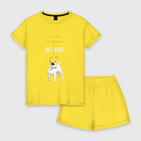 Женская пижама с шортиками хлопок с принтом Бультерьер в Екатеринбурге, 100% хлопок | футболка прямого кроя, шорты свободные с широкой мягкой резинкой | dog | бультерьер | собака | терьер