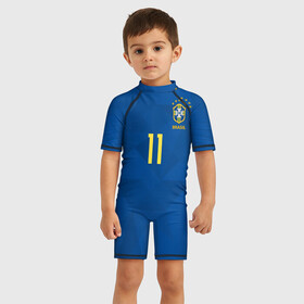 Детский купальный костюм 3D с принтом Coutinho away WC 2018 в Екатеринбурге, Полиэстер 85%, Спандекс 15% | застежка на молнии на спине | brazil | coutinho | cup champions | league | world | бразилия | коутиньо