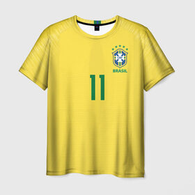 Мужская футболка 3D с принтом Coutinho home WC 2018 в Екатеринбурге, 100% полиэфир | прямой крой, круглый вырез горловины, длина до линии бедер | brazil | coutinho | cup champions | league | world | бразилия | коутиньо
