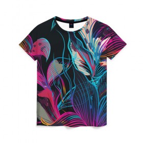 Женская футболка 3D с принтом Floral Design 1 в Екатеринбурге, 100% полиэфир ( синтетическое хлопкоподобное полотно) | прямой крой, круглый вырез горловины, длина до линии бедер | абстракция | арт | линии | орнамент | рисунок | темный | узор