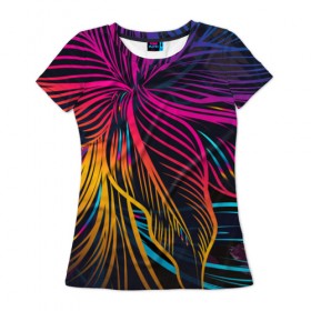 Женская футболка 3D с принтом Floral Design 3 в Екатеринбурге, 100% полиэфир ( синтетическое хлопкоподобное полотно) | прямой крой, круглый вырез горловины, длина до линии бедер | абстракция | арт | линии | орнамент | рисунок | темный | узор