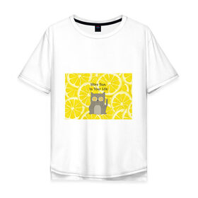 Мужская футболка хлопок Oversize с принтом More Sun In Your Life в Екатеринбурге, 100% хлопок | свободный крой, круглый ворот, “спинка” длиннее передней части | cat | kitty | lemon | lemonade | limon | pussycat | summer | жара | желтый | кот | котенок | котики | котэ | кошка | лемон | лемонад | лето | лимон | лимонад | позитив | серый | сок | солнце | сочный | фрукт | цитрус | черный | яркий