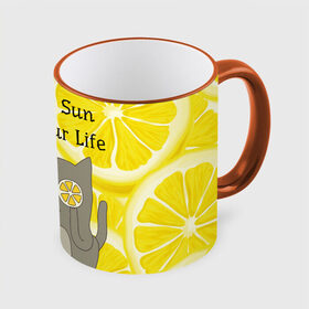 Кружка 3D с принтом More Sun In Your Life в Екатеринбурге, керамика | ёмкость 330 мл | cat | kitty | lemon | lemonade | limon | pussycat | summer | жара | желтый | кот | котенок | котики | котэ | кошка | лемон | лемонад | лето | лимон | лимонад | позитив | серый | сок | солнце | сочный | фрукт | цитрус | черный | яркий