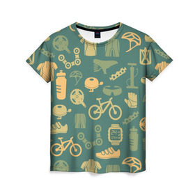 Женская футболка 3D с принтом Велосипед Текстура в Екатеринбурге, 100% полиэфир ( синтетическое хлопкоподобное полотно) | прямой крой, круглый вырез горловины, длина до линии бедер | байк | велик | вело | велосипед | велосипеды | велоспорт | с велосипедом | спорт