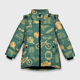 Зимняя куртка для девочек 3D с принтом Велосипед Текстура в Екатеринбурге, ткань верха — 100% полиэстер; подклад — 100% полиэстер, утеплитель — 100% полиэстер. | длина ниже бедра, удлиненная спинка, воротник стойка и отстегивающийся капюшон. Есть боковые карманы с листочкой на кнопках, утяжки по низу изделия и внутренний карман на молнии. 

Предусмотрены светоотражающий принт на спинке, радужный светоотражающий элемент на пуллере молнии и на резинке для утяжки. | байк | велик | вело | велосипед | велосипеды | велоспорт | с велосипедом | спорт