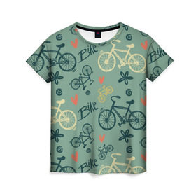 Женская футболка 3D с принтом Велосипед Текстура в Екатеринбурге, 100% полиэфир ( синтетическое хлопкоподобное полотно) | прямой крой, круглый вырез горловины, длина до линии бедер | байк | велик | вело | велосипед | велосипеды | велоспорт | с велосипедом | спорт