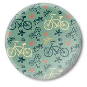 Значок с принтом Велосипед Текстура в Екатеринбурге,  металл | круглая форма, металлическая застежка в виде булавки | Тематика изображения на принте: байк | велик | вело | велосипед | велосипеды | велоспорт | с велосипедом | спорт