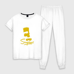 Женская пижама хлопок с принтом Simpsons в Екатеринбурге, 100% хлопок | брюки и футболка прямого кроя, без карманов, на брюках мягкая резинка на поясе и по низу штанин | Тематика изображения на принте: bart | cимпсоны | doh | family | homer | lisa | meh | school | simpsons | springfield | анимация | барт | гомер | желтый | комедия | лентяй | лиза | мардж | мульт | мультфильм | мэгги | отец | пончик | ребенок | родители | семья | сериал