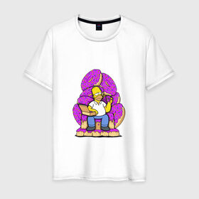Мужская футболка хлопок с принтом Гомер Симпсон в Екатеринбурге, 100% хлопок | прямой крой, круглый вырез горловины, длина до линии бедер, слегка спущенное плечо. | 