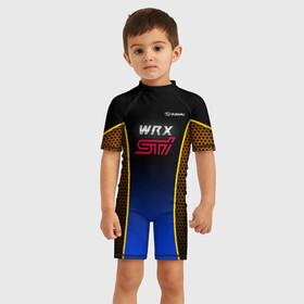 Детский купальный костюм 3D с принтом Subaru WRX STI в Екатеринбурге, Полиэстер 85%, Спандекс 15% | застежка на молнии на спине | impreza | pro | sport | sti | subaru | wrx | врикс | врх | импреза | логотип | сетка | соты | субарик | субару