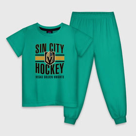 Детская пижама хлопок с принтом Sin City Hockey в Екатеринбурге, 100% хлопок |  брюки и футболка прямого кроя, без карманов, на брюках мягкая резинка на поясе и по низу штанин
 | nhl | stanley cup | vegas golden knights | vegas knights | вегас голден найтс | вегас найтс | кубок стенли | кубок стэнли | нхл | хоккей | хоккейный клуб
