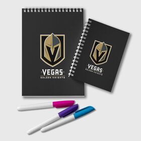 Блокнот с принтом Vegas Golden Knights в Екатеринбурге, 100% бумага | 48 листов, плотность листов — 60 г/м2, плотность картонной обложки — 250 г/м2. Листы скреплены удобной пружинной спиралью. Цвет линий — светло-серый
 | 