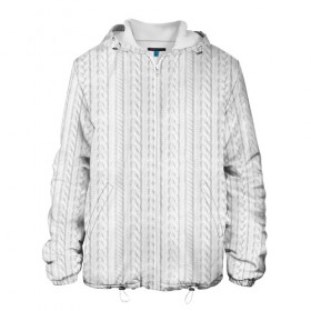 Мужская куртка 3D с принтом Вязаный свитер белый в Екатеринбурге, ткань верха — 100% полиэстер, подклад — флис | прямой крой, подол и капюшон оформлены резинкой с фиксаторами, два кармана без застежек по бокам, один большой потайной карман на груди. Карман на груди застегивается на липучку | 